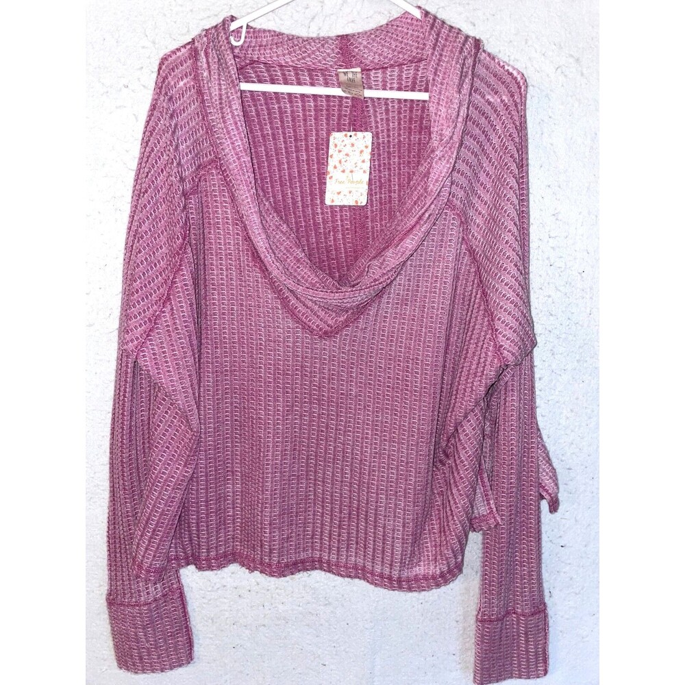 We the Free People Top Purple Oversized Cowl Neck Long sleeve Tunic Sz L Women's